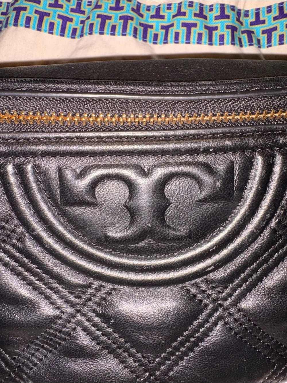 Tory Burch Black Quilted Leather Crossbody Belt Bag with Gold Hardware